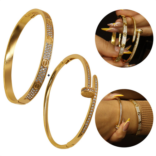 Kit Braceletes De Moeda Antiga Banhados 18k Não Perde A Cor Comprimento 17 Cm Cor Dourado Diâmetro 1 Cm