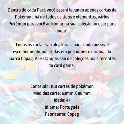 Lote Pack 100 Cartas Pokémon Aleatórios sem Nenhuma Repetida :  : Brinquedos e Jogos