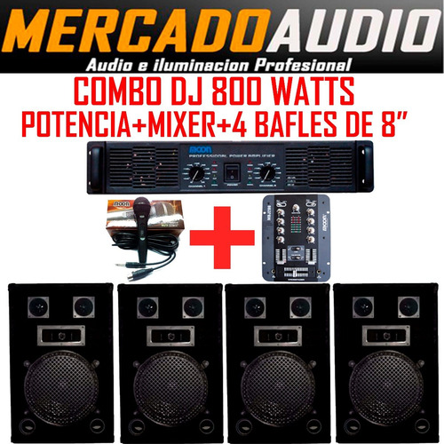 Imagen 1 de 6 de Combo Mini Dj Potencia+mixer+4 Bafles 8 PuLG + Micrófono