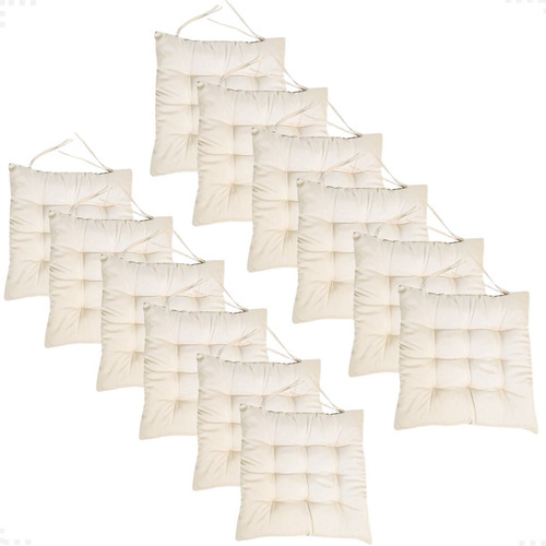 Kit 12 Almofadas De Cadeira Futon Assento Cheia Grande 40x40 Cor Bege-12pc