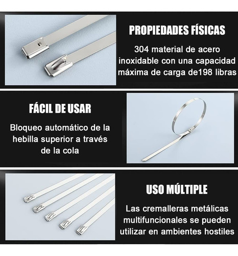 50 Uds Abrazadera Metálica 8 × 500mm Amarra Acero Inoxidable