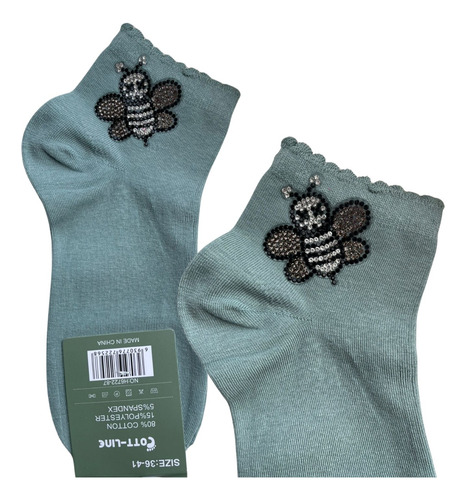6 Pares De Calcetines Tines Diseño Único Moda Con Piedras Abejitas 36-41