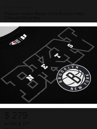 Playera Nba Nets Brooklyn Hombre Algodón Manga Corta