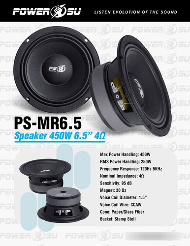 Par De Medios Power Su 6,5 PuLG Ps-mr6.5 De 450 Watts 4 Ohm