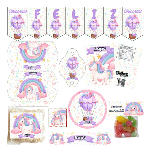 Kit Imprimible Cumpleaños Candy Bar Unicornio Arcoiris 2