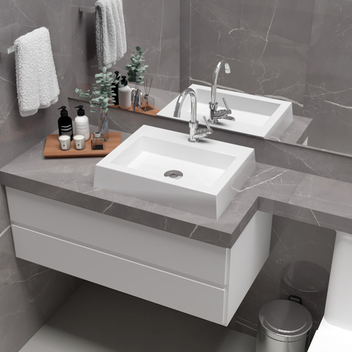 KIT Cuba Pia De Apoio Retangular 47x36cm Esmeralda Para Banheiro Com Torneira E Válvula Cromada Beltempo