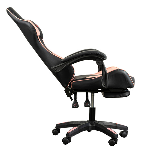Silla Gamer Reclinable C/ Masajeador, Apoya Pie Premium Rosa Cuero Sintético