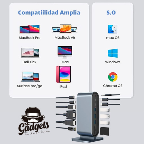Imagen 10 de 10 de 12 En 1 Hub Usb C Hdmi 4k Vga Sd Rj45 Jack 3.5 Para Mac iPad