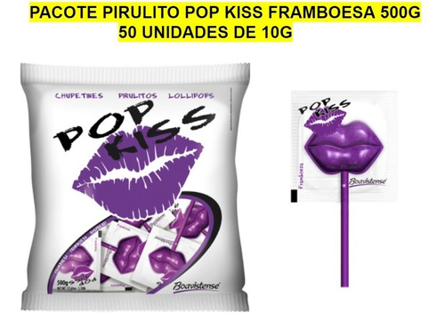 Pacote Pirulito Pop Kiss Framboesa 500g - 50 Unids De 10g