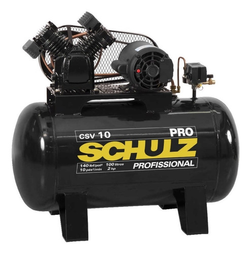 Compresor Aire Bravo Schulz A Correa 100 Litros 2hp Mono Color Negro