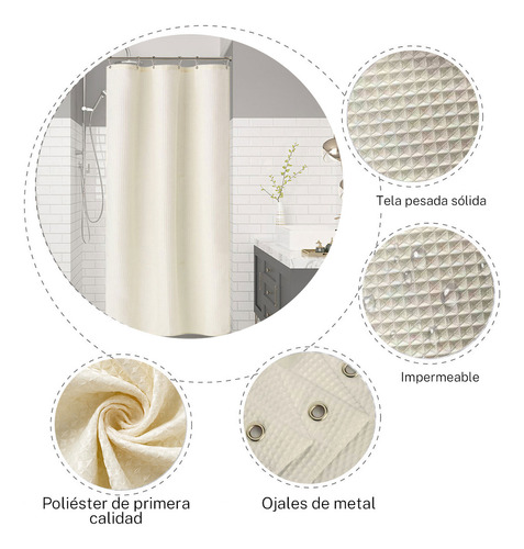 Cortina De Ducha Waffle Engrosamiento Set Con Gancho De Hierro Baño Cortina De Baño Ducha Impermeable A Prueba De Moho Cortina De Ducha 180*180cm Aomu