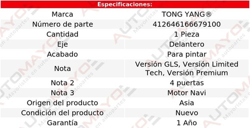 Una Defensa Delantera P/pintar Tong Yang Elantra 2019-2020