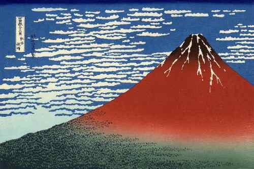 Poster Lámina Monte Fuji Rojo  - Hokusai - 60 X 90 Cm