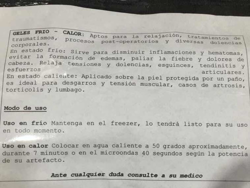 Imagen 3 de 5 de Gel Refrigerante Baja Fiebre Terapeutico Frio Termico Calor
