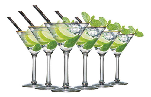 Jogo de Taça de Vidro com Filete de Ouro Martini 6pcs 225ml