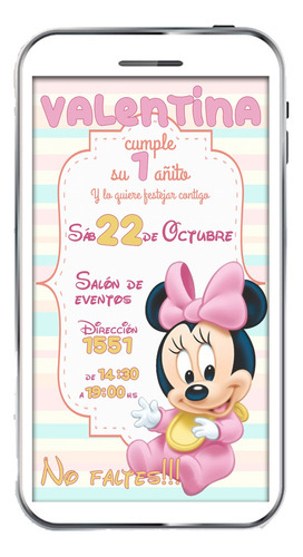 Invitación Digital Minnie Cumpleaños Infantil, Primer Añito