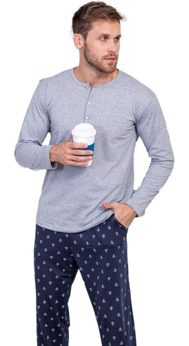 Pijama Hombre Invierno Liso Pantalon Ancla Bianca Sheli 9601