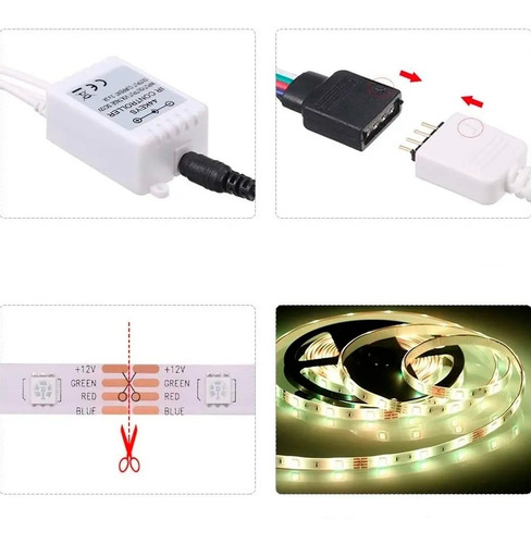 Imagen 3 de 3 de Tira Luz Led Kit Luces Rgb 3528 Colores 5 Mts Kit Con Fuente