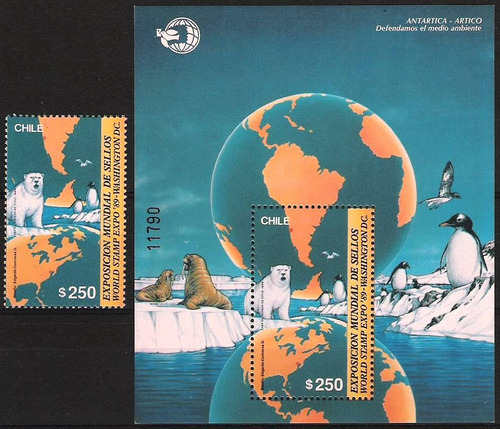 Expo Filatélica - Chile 1989 - Sello + Block Mint 