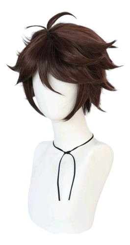 Peluca Cafe Castaño Estilizada Con Picos Estilo Anime Tamaño De La Base 30cm