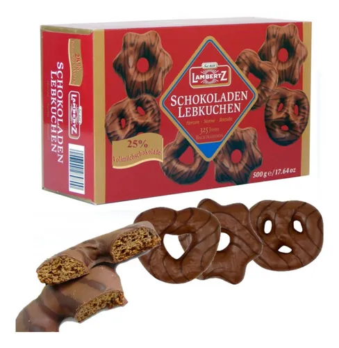 Pão De Mel Alemão Lambertz Coberto Com Chocolate 500 Gramas