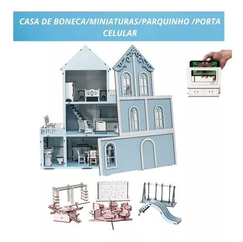 Casa Casinha De Boneca Mdf 26 Miniaturas + Rack P/ Celular Rosa - Perli  Designer