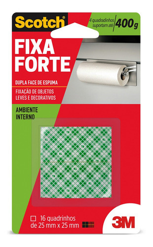 Fita Dupla Face Fixa Forte Espuma 25 Mm X 25 Mm Scotch