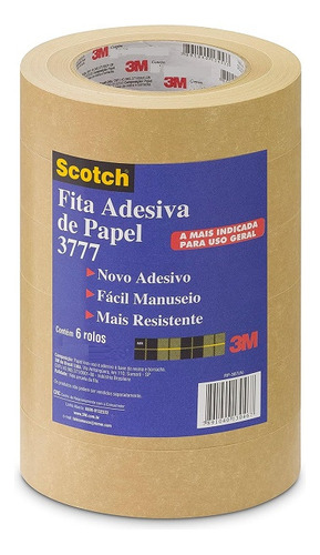 Kit 6 Fita Empacotamento Scotch Papel Liso 3777 38mm X 10m Cor Bege