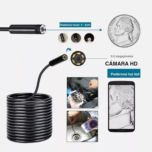 Camara Endoscopio 5.5mm Otg 5m Android Entrada Led Flexible