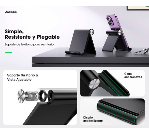 Soporte De Escritorio Para Teléfono Celular Ugreen Ajustable De 0° A 100° Antideslizante