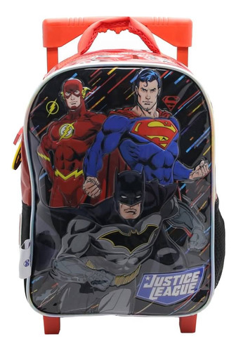 Mochila Escolar Dc Liga De La Justicia Hero Fight Con Carro Color Negro Diseño De La Tela Liso