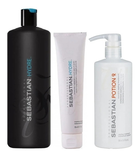 Shampoo 1000ml + Mascarilla + Crema Potion9 Sebastian Hydre