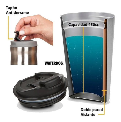 Imagen 2 de 10 de Vaso Waterdog 100% Acero Inoxidable Olivera 450 Ml
