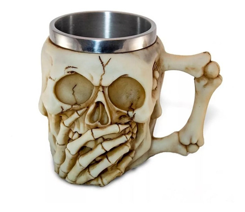Caneca 3d Chopp Inox Cranio Caveira Muda 400ml