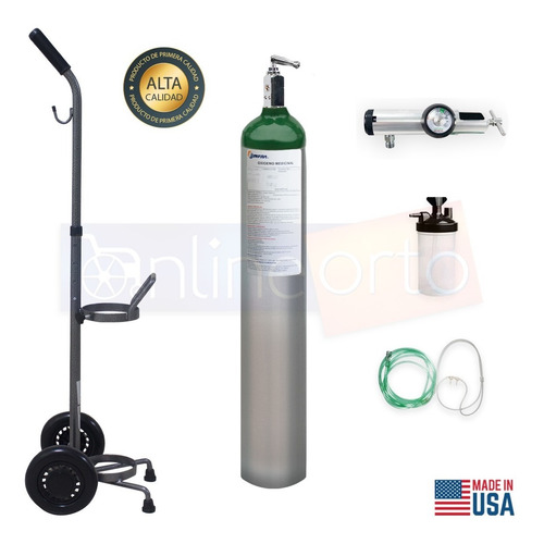 Imagen 2 de 10 de Kit Completo Tanque Oxigeno 682ltportatil Mas Cilindro Vacio