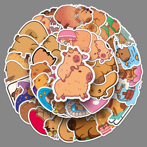 Calcomanias 50 Stickers Capibara Pegatinas Papelería Kawai
