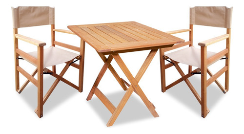 Mesa Bar 75x75 + 2 Sillón Director Plegabl Eucaliptus- Envio Madera Director