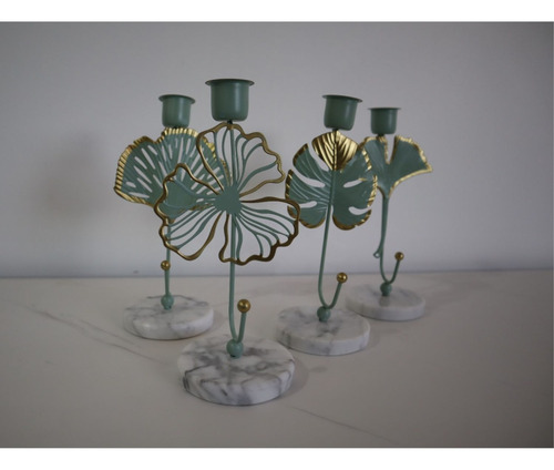 Kit De 4 Portavelas De Mesa Base Marmol Color Verde