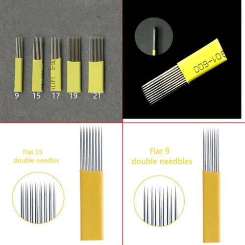 50 Pz Aguja Planas De 9 Puntas Doble Fila Para Microshading 