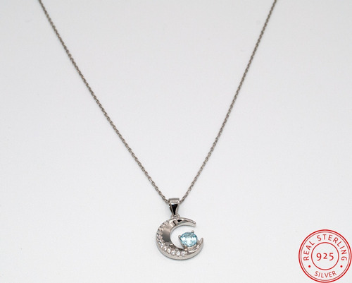 Imagen 3 de 6 de Collar Luna Creciente Topacio Azul Y Circones, Plata 925