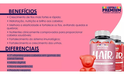 Kit 2 Vitaminas Capilares em Gomas Zero Açúcar Vita Premium