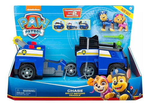 Paw Patrol Vehículo 2 En 1 + 2 Figuras Chase Y Skye Original