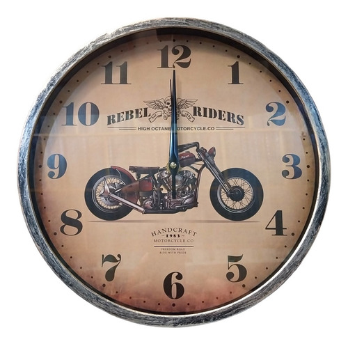 Reloj De Pared Redondo 30cm Rebel Rider Decorativo M107