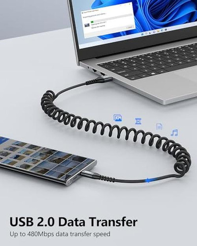 Cable Usb C En Espiral 1 Metro, Cable Usb Para Android Auto