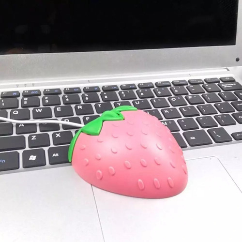 M Lindo Ratón Usb Con Cable De Fresa Rosa Para Computadora
