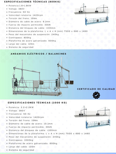 Balancín - Andamio Colgante Eléctrico 7,5metros 800kg/1000kg