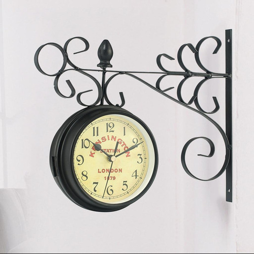 Vintage Reloj De Pared De Dos Cara Metal Estación De Tren