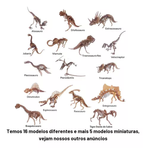 Dinossauro Dimeterodon p/ montar, Quebra-Cabeça 3D, 30 peças, Brinquedo e  decoração MDF