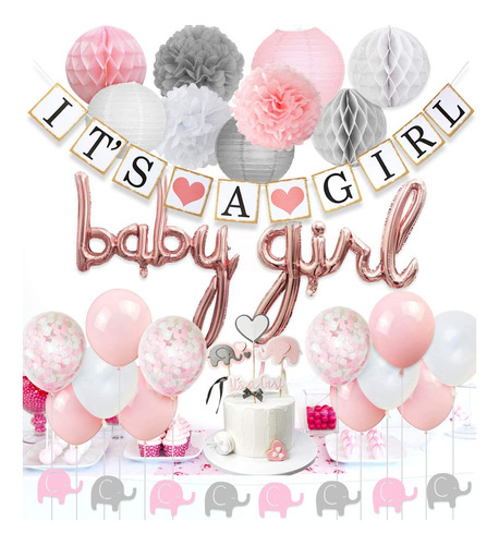 Decoraciones De Baby Shower Para Niñas Rosa Y Blanco, ...