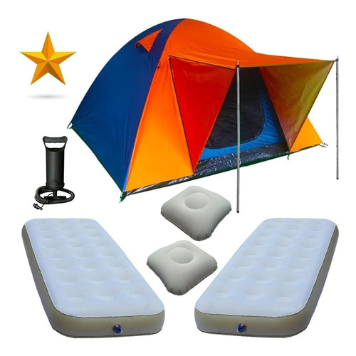 Carpa 4p Resistente + 2 Colchones 1p Almohadas Inflador